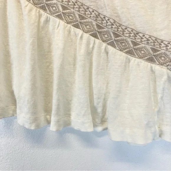 Anthropologie Akemi + Kin Top Women 100% Linen Embroidered Ivory Silver  XL - Picture 7 of 11